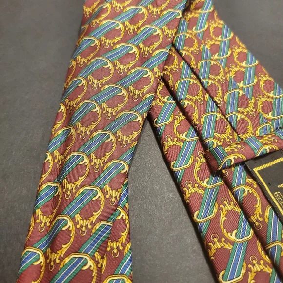 Fendi Necktie Burgundy Geometric Pattern Silk Neck Tie